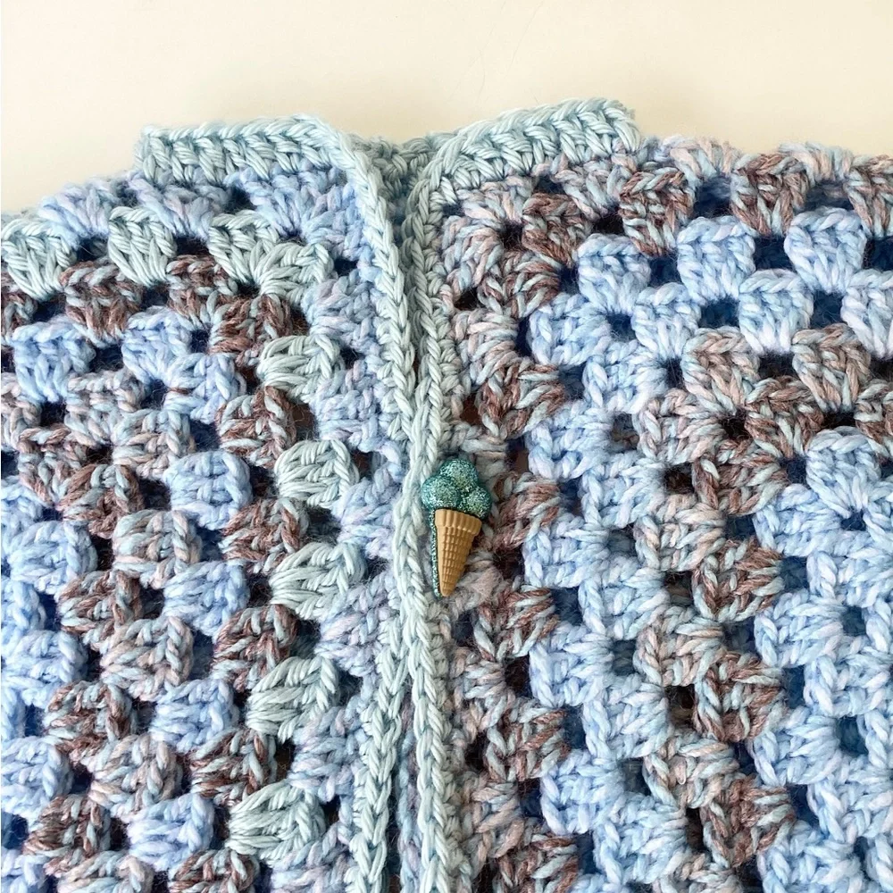 Sweater Beanie Hat Set Hand Crafted Baby Blue Tan Kimono